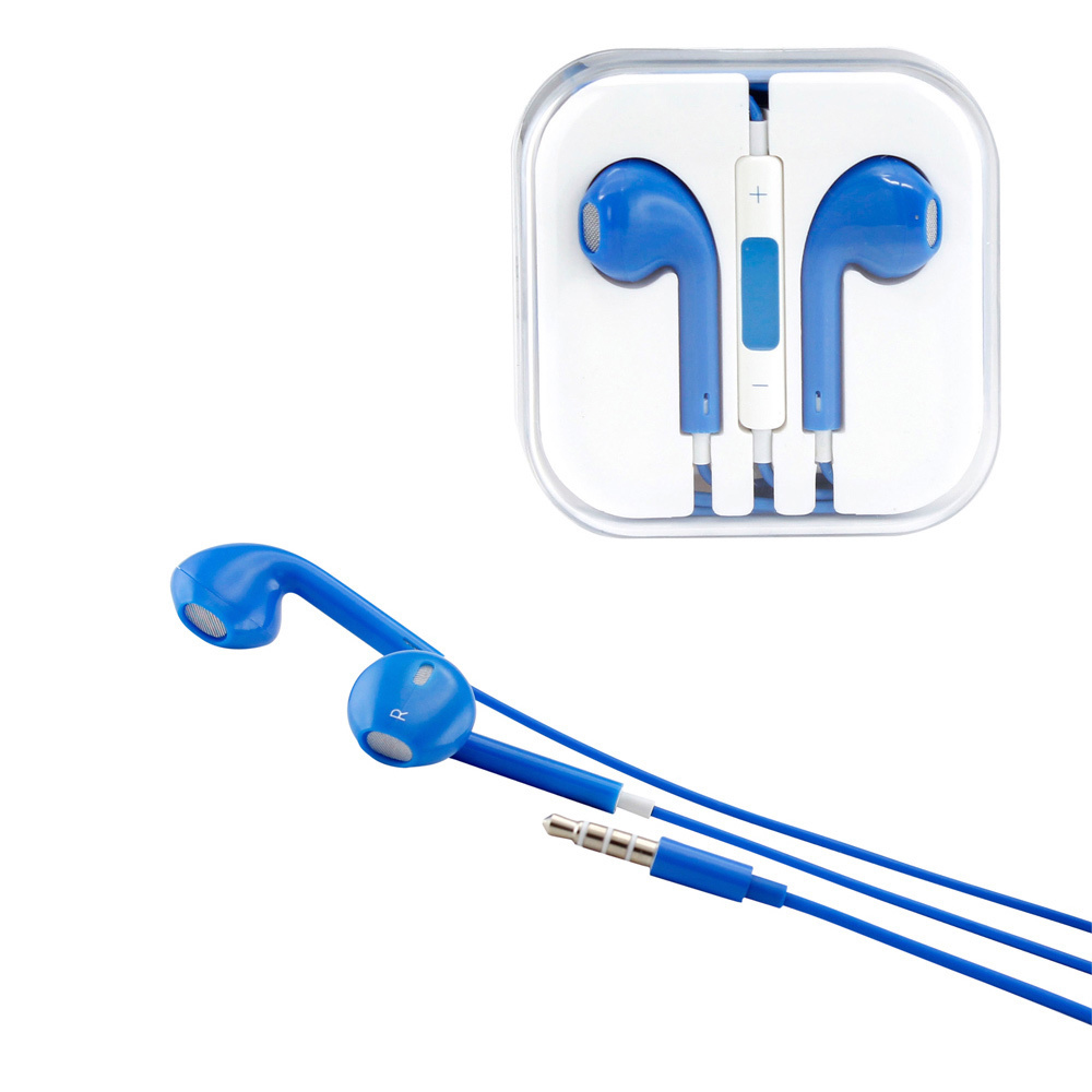 iPhone AUX Style Stereo Earphone Headset with Mic and VoluMe CONTROL (Navy Blue)